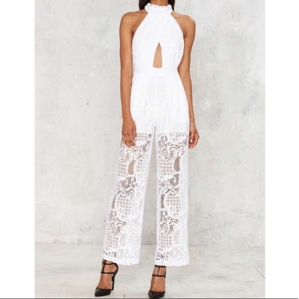Halter Lace Jumpsuit, White